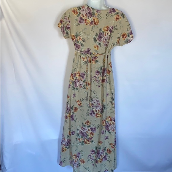 Vintage 90s Grunge button short sleeve shirt light floral maxi dress tie… - Picture 4 of 10